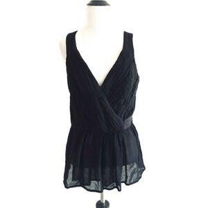 Veronika Maine | Linen Blend Blouse Womens Size 12 Black Sleeveless V-neck Top